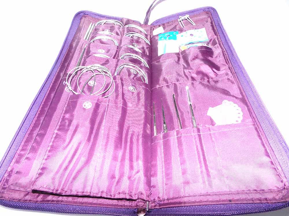 Stainless Knitting Needle Set 25cm 35cm Straight Needle Set 80cm Circular Needle Set Crochot Hooks DIY Knitted Tool Set PU Bag