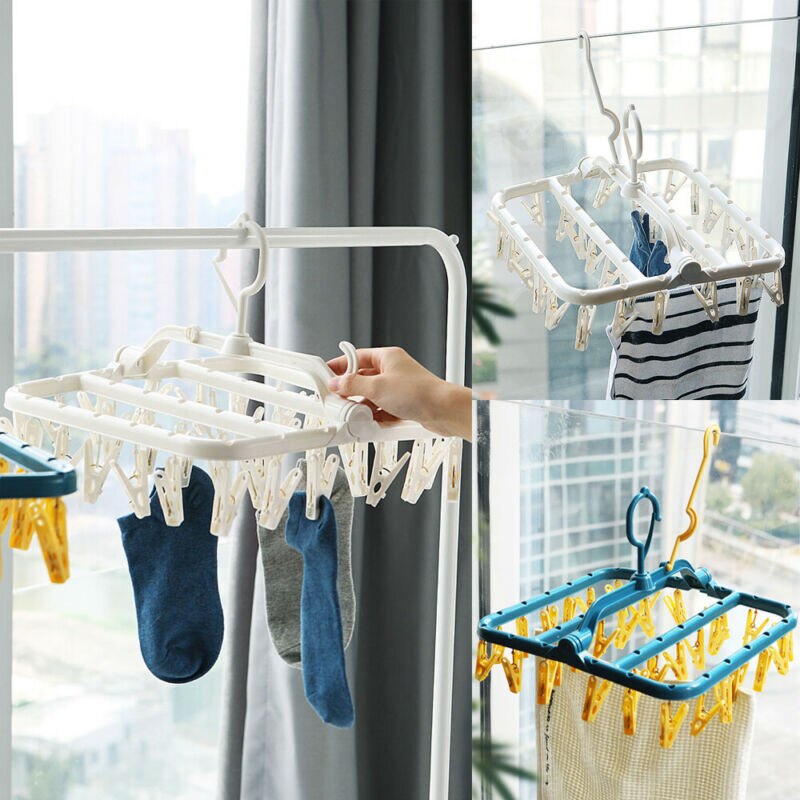 Opvouwbare kledinghanger, rond droogrek, wasknijperhaak, sokkenhaak, 32 clips, opvouwbaar, droogrek, droogrek