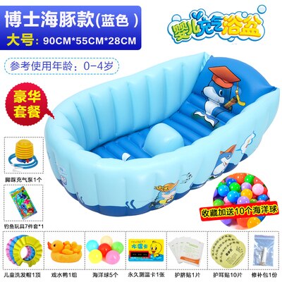 Oppusteligt babybadekar til 0-3 år gammelt babybadekar sammenklappeligt let at bære badekar forsyninger til børn: 90cm blå a
