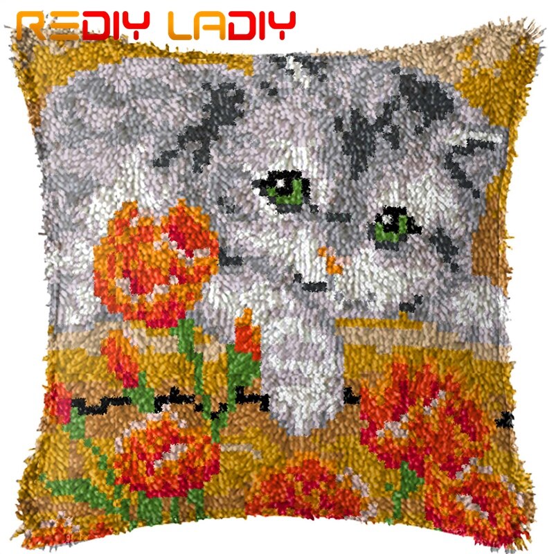 Låskrok kudde svan mor örngott förtryckt färg canvas akryl garn låst krok kudde virkat kuddfodral kit: Bz734