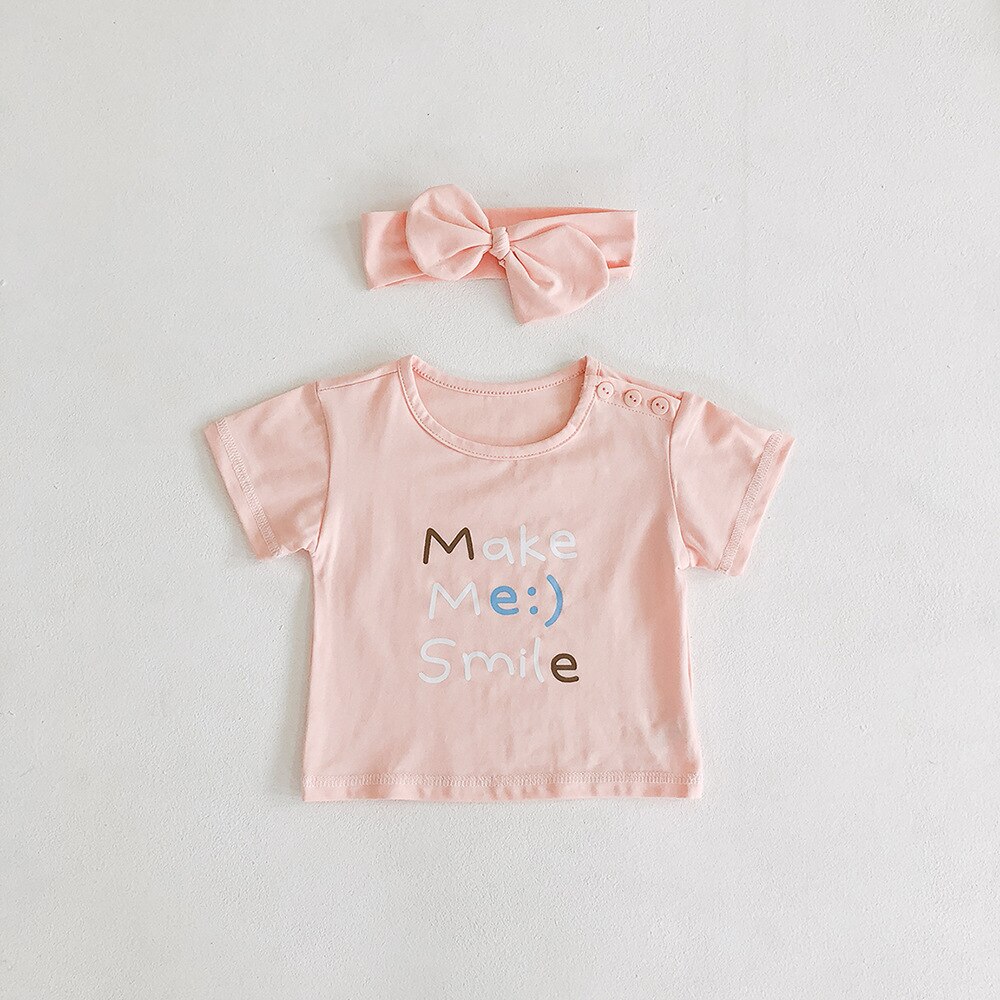 Summer Newborn Tops Baby Girls White T Shirts Korean Style Toddler Short Sleeve Cotton Smile Tees 0-2Y Infant Baby Clothes