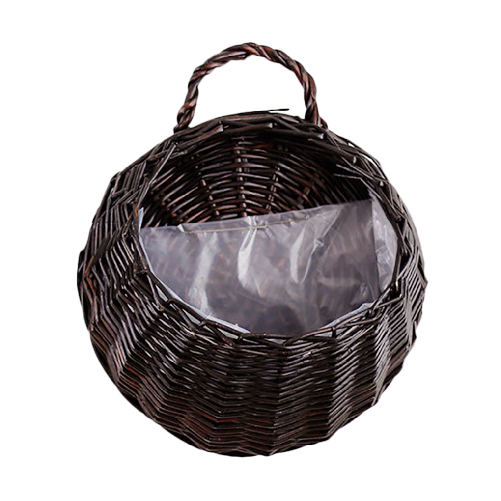 Pot de fleurs suspendu au mur en rotin et osier, paille de saule, décoration de jardin de maison, panier de rangement: deep coffee
