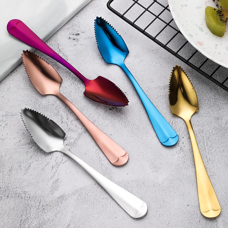 1Pcs Stainless Steel Fruit Dredger Serrated Spoons Dessert Coffee Ice Cream Spoon Stirring Teaspoons Kitchen Supplies
