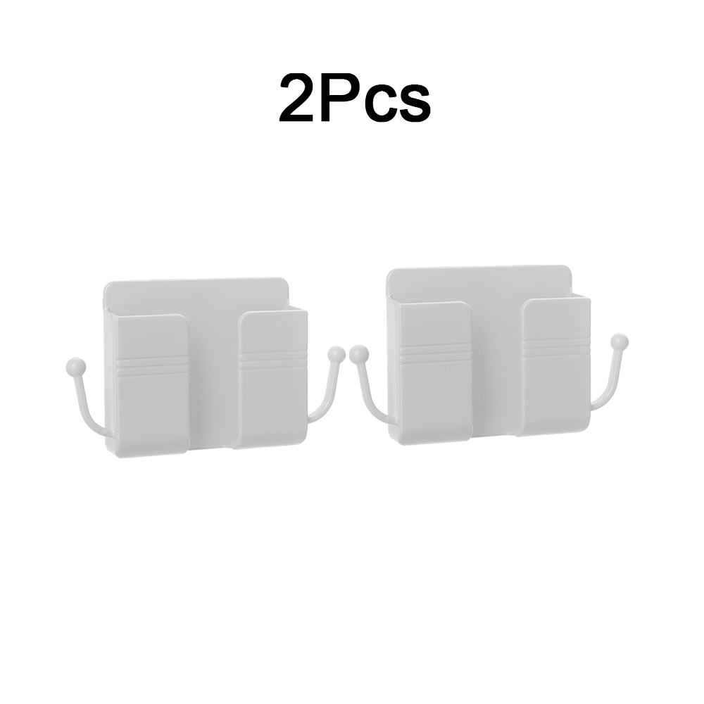 4/2/1 pcs punch-free mobile phone holder wall mount stand remote control organizer storage box charging night container rack: 2 pcs white b