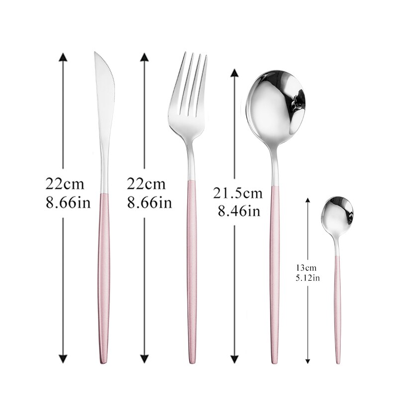Dinnerware Rainbow Silverware Cutlery Set 304 Stainless Steel Luxury Flatware Home Fork Spoon Knife Kitchen Dinner Set: pink silver