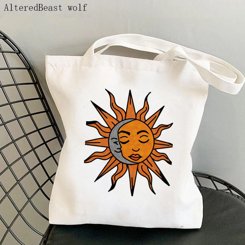 Frauen Käufer tasche mond sonne Tarot Gedruckt Kawaii Tasche Harajuku Einkaufen Leinwand Käufer Tasche mädchen handtasche Tote Schulter Dame Tasche: b2659