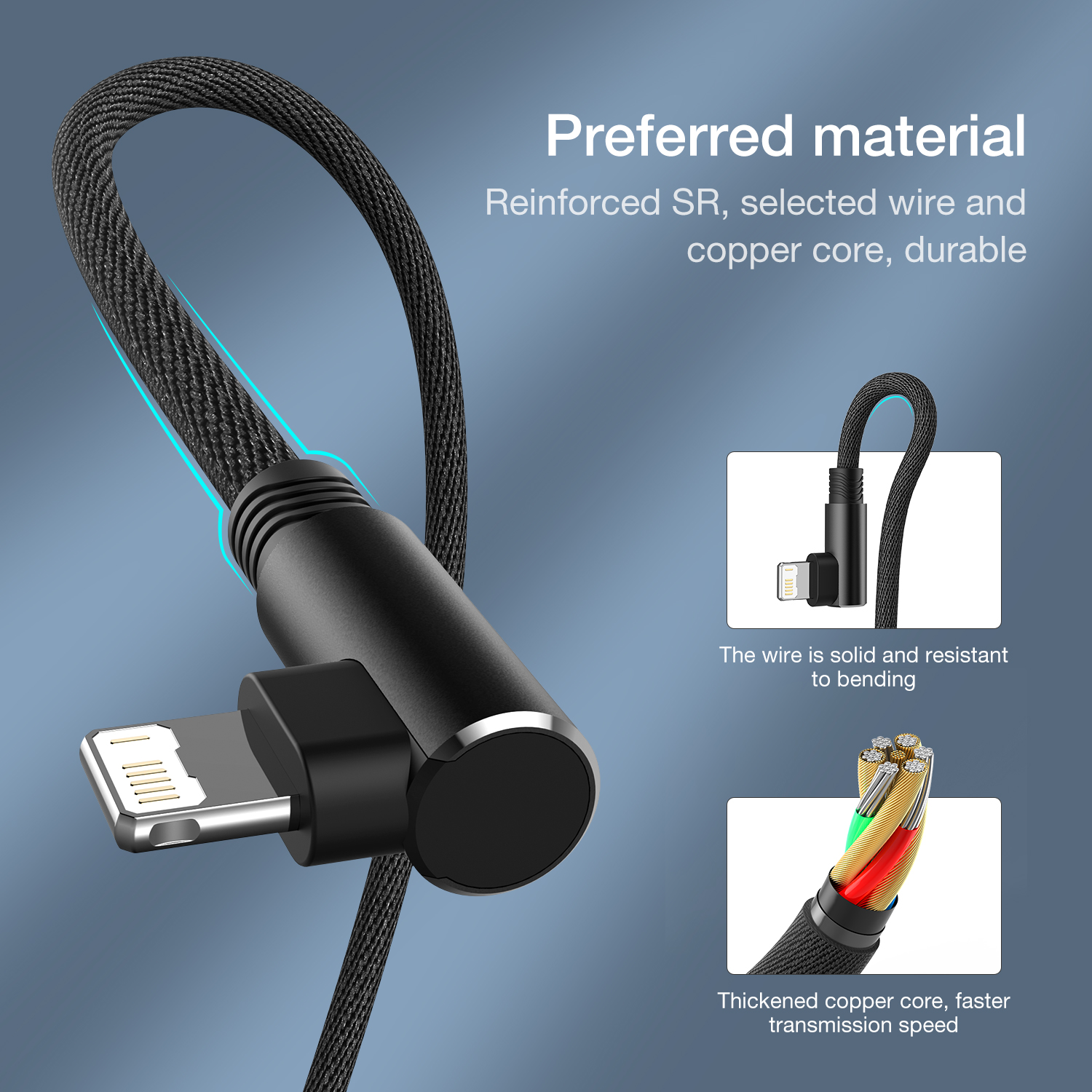 Câble USB pour iPhone 13 12 11 Pro Max XS XR X 8 7 Plus 6 6s 3A câble USB de synchronisation de données de charge rapide cordon de chargeur coudé à 90 degrés 3m