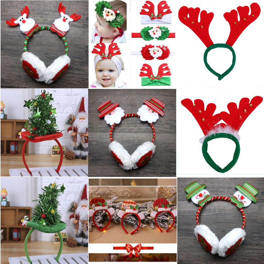 Adult Kids Christmas Xmas Novelty Headband Hat Costume Hair Clip Reindeer Santa Claus Headbands