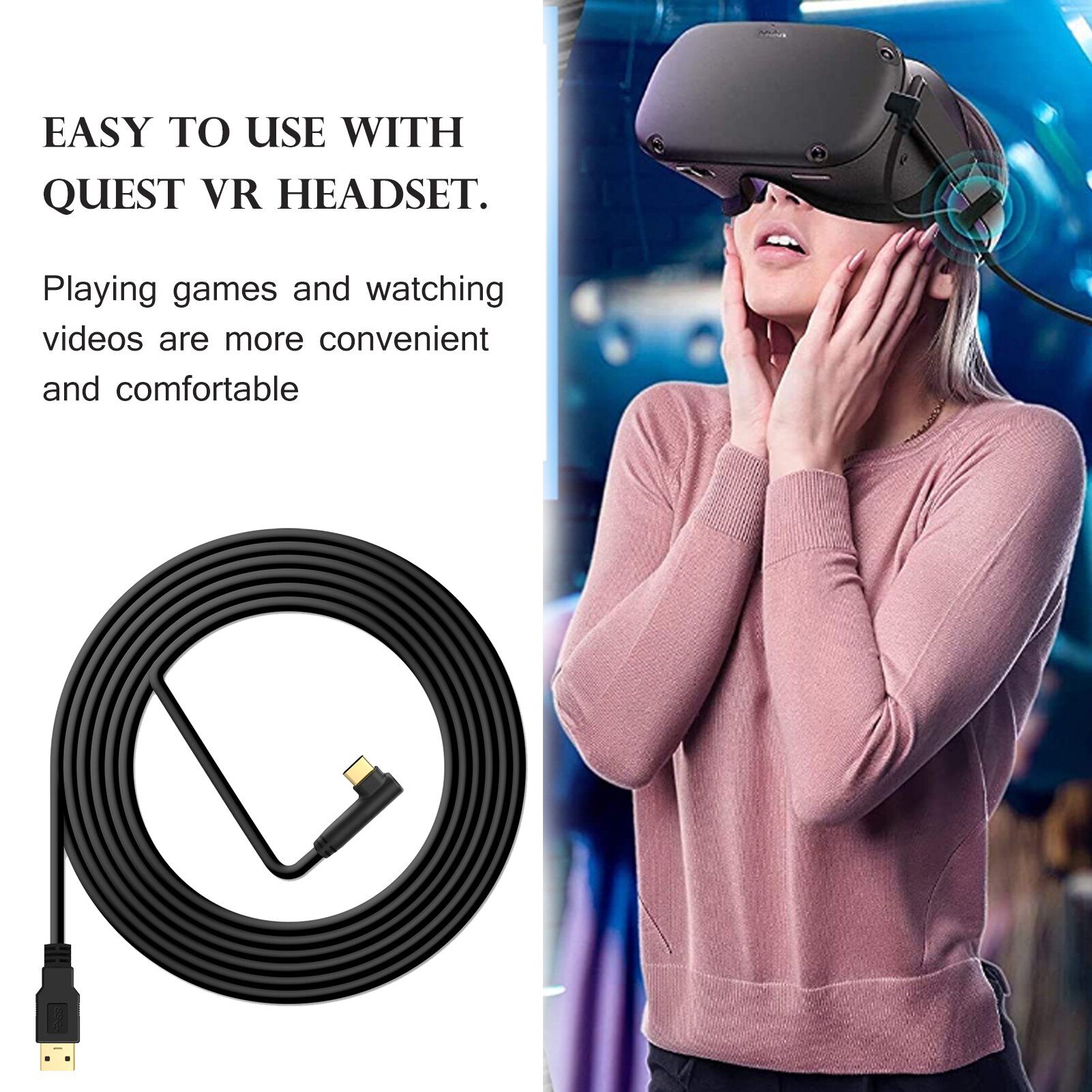 Vr tilbehør for oculus quest 2 1 link vr headset datalinje ladekabel usb 3.1 type c dataoverføring usb-a type-c kabel 5m
