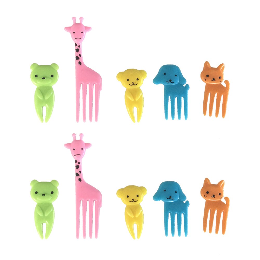 Cutezcute Bento Eten Pick Vork 10 Stuk Giraffe Hond Kat Beer Aap (Kleur Kan Variëren) kids Vork Fruit Vork Tob: 2C