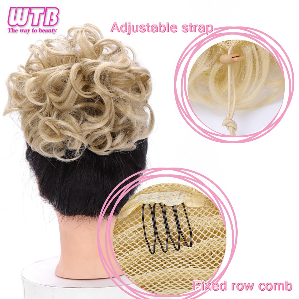WTB-moños sintéticos de rizado corto para mujer, banda de goma elástica, peine con Clip, extensión de cabello, accesorios para coleta