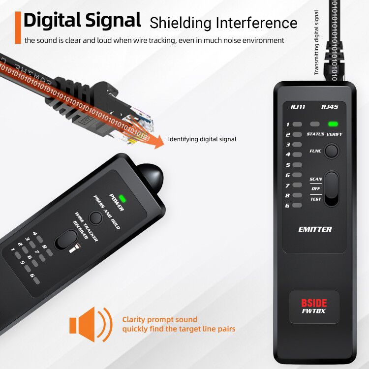 Dual Mode Network Wire Tracker Cable Toner RJ45 RJ11 Accurate Ethernet LAN Tracer Analyzer Detector Line Finder FWT8X