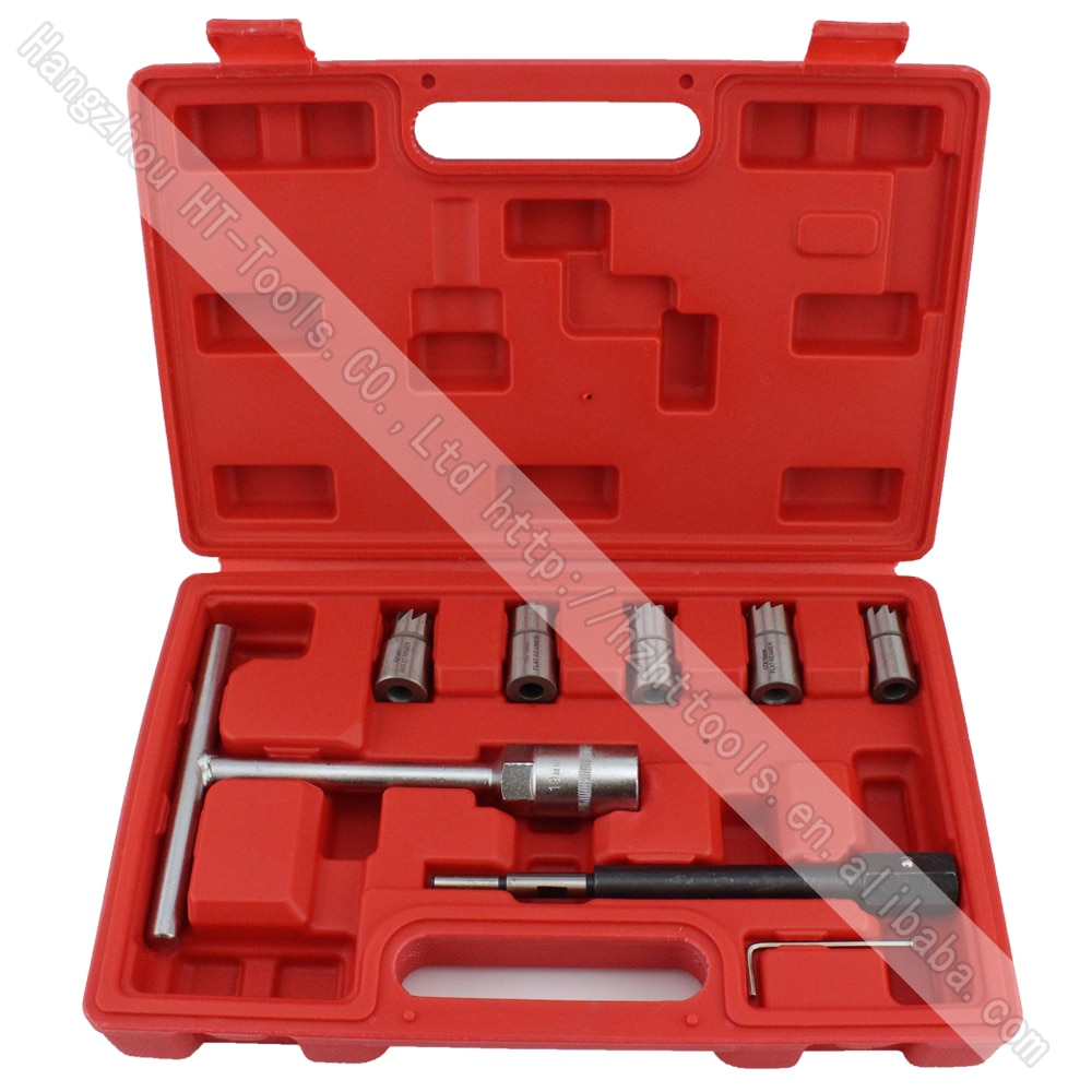 7 stks Diesel Injector Seat Cutter Set Cleaner Carbon Remover Auto Garage Tool Kit