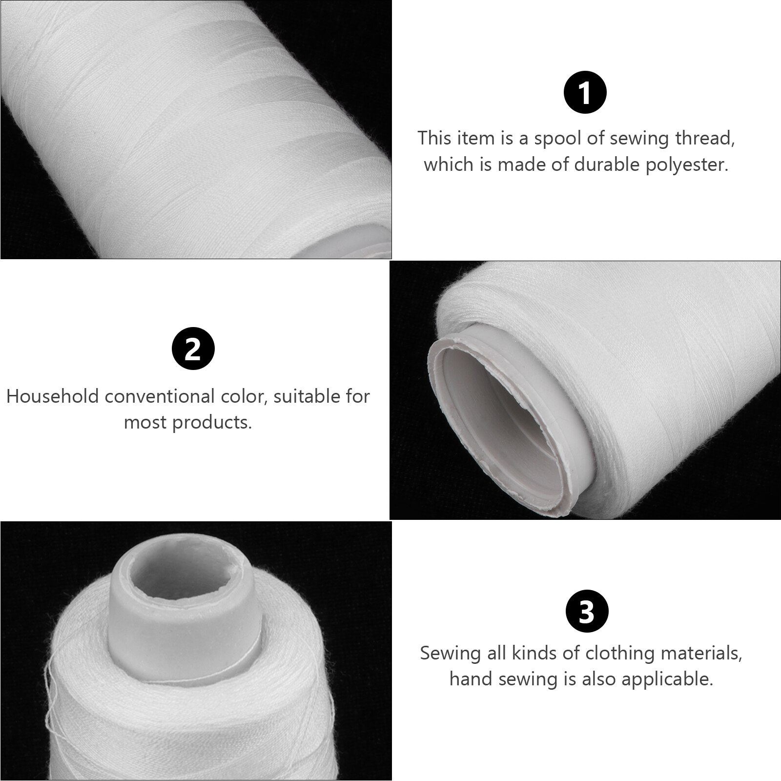 Bleached 3000 Yards Polyester Sewing Thread for Sewing Machine (White)