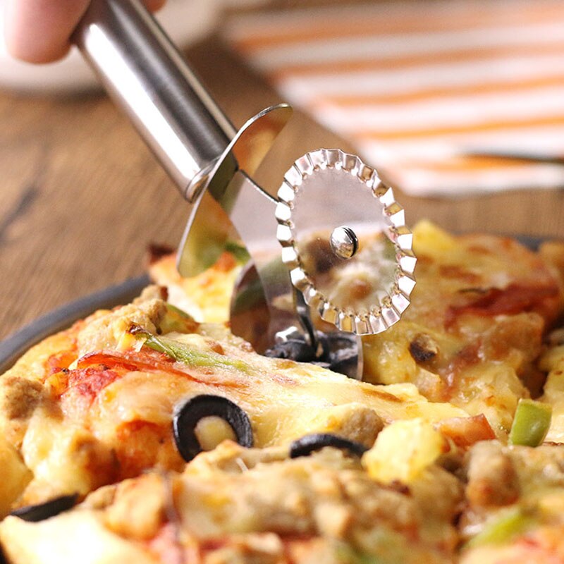 Pizza Mes Cutter 4 Patronen Dubbele Roller Pizzasnijder Gebak Pasta Deeg Crimper Keuken Pizza Snijgereedschap