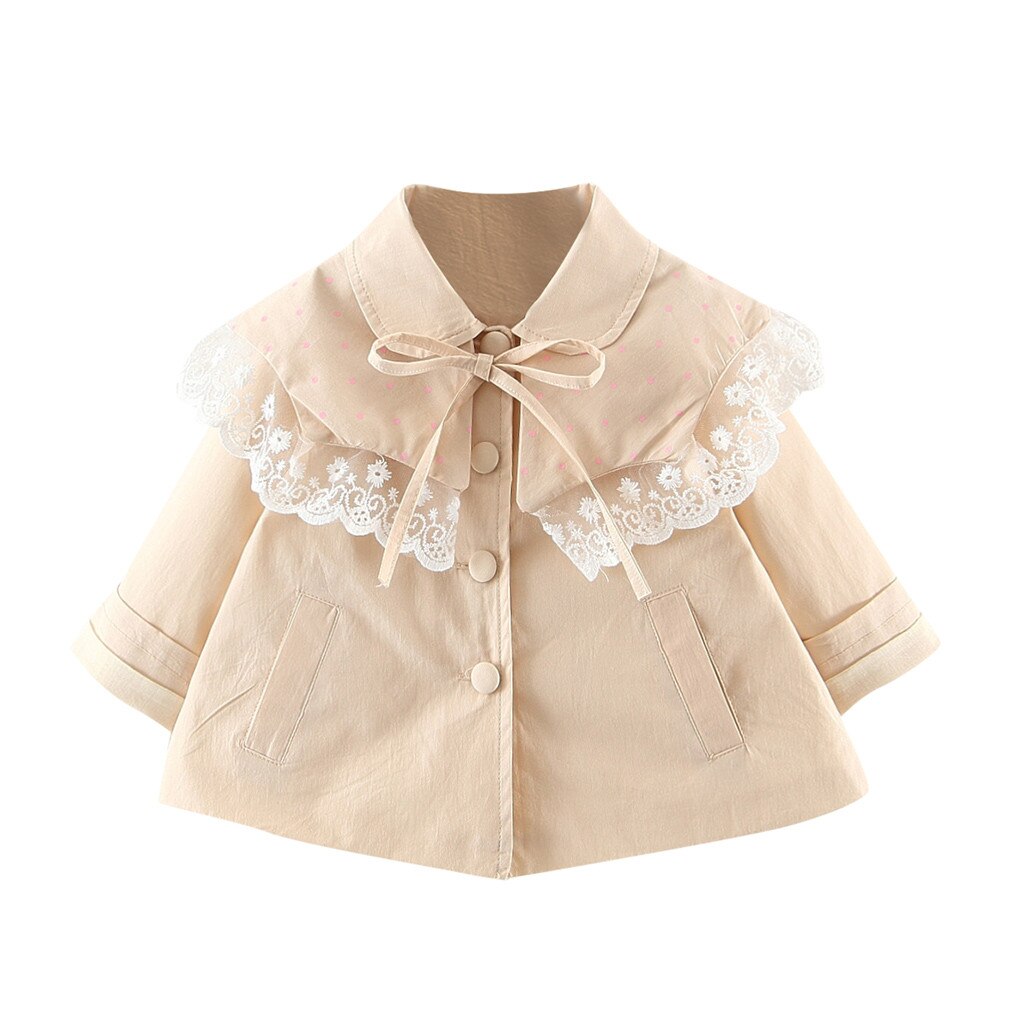 Kids Kleding Peuter Baby Kinderen Meisjes Solid Lace Winddicht Jas Uitloper Casual Kleding Jassen Voor Meisjes Jassen Uitloper: Beige / L