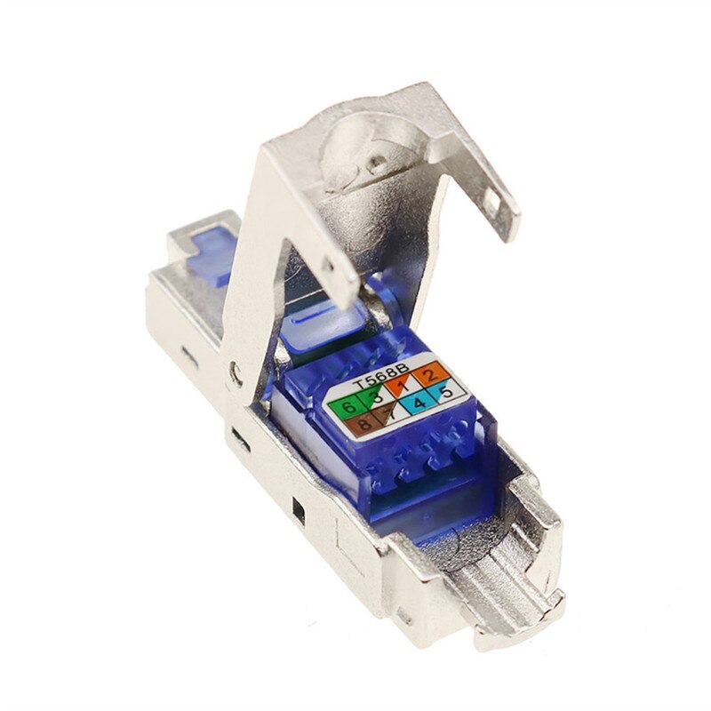 CAT7 RJ45 Connector Toolless Ethernet Plug Rj 45 Conector CAT 7 Zinc Alloy Metal Shielded 10G Network Modular Crystal Head Blue