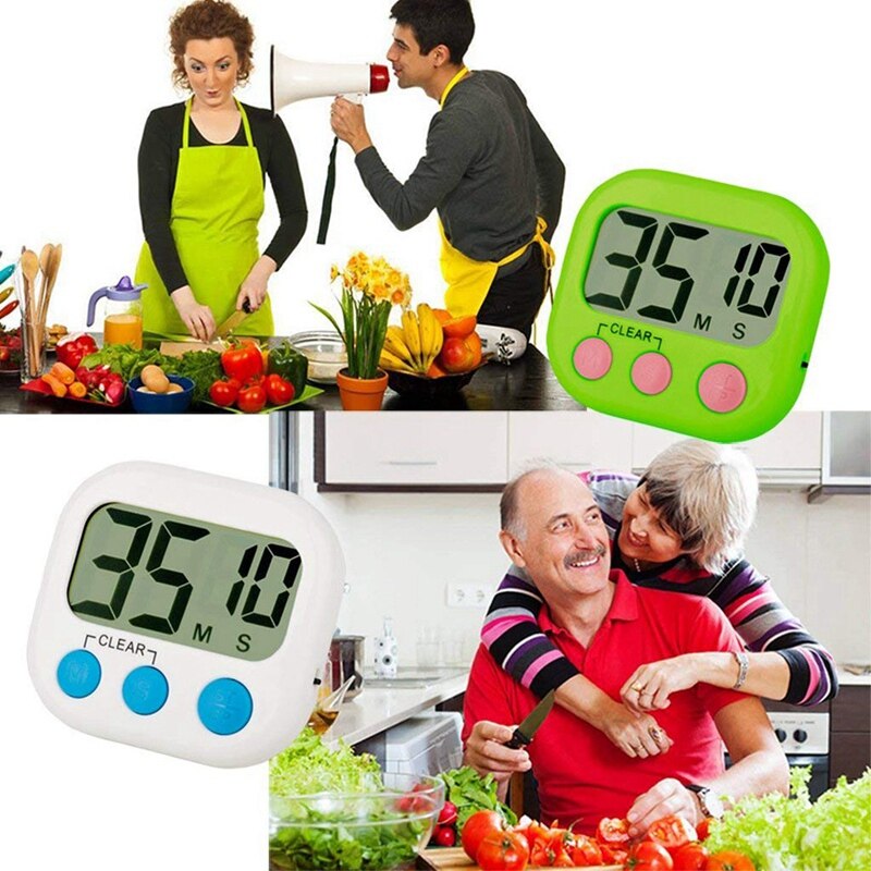 Kitchen Timer 3 Pack Small Digital Electronic Loud Alarm, netic Backing, On/Off Switch, Minute Second Countdown/Up, White, Gr