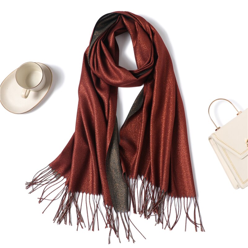 Talvihuivi naisille, yksivärinen, pashminan kaltainen kashmir, tupsuilla koristeltu, lämmin huivi, paksut shaalit ja kietaisut, kiiltävä, kaksipuolinen, bufanda: Wt2-8