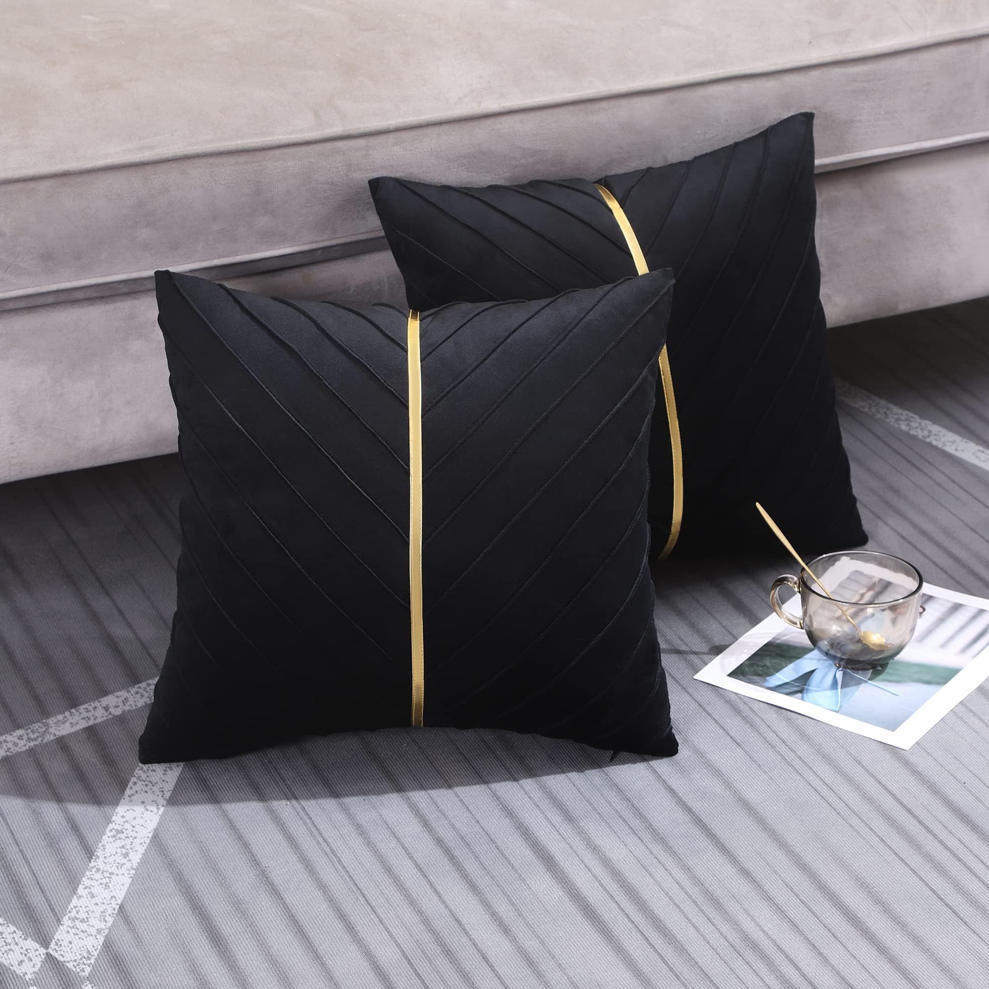 Samt-kissenbezüge,  of 2er- pack, inklusive goldfarbenem leder-weihnachtsdeko-kissenbezug, luxuriöser, moderner kissenbezug für sofas