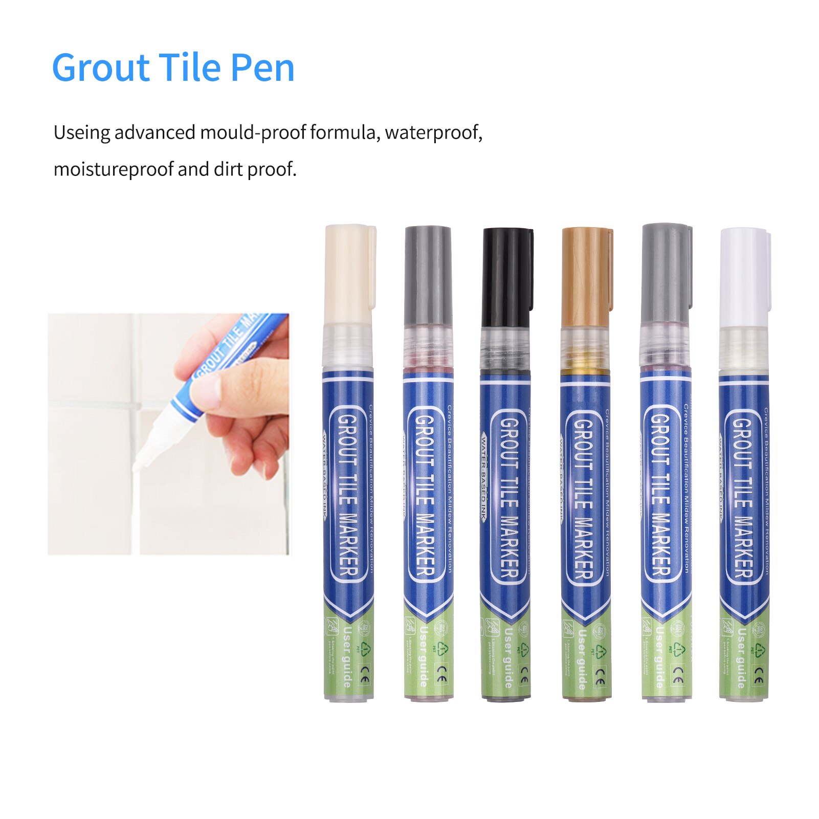 Grout Pen Water Based Tile Grout Paint Pen Renew Repair Marker Tile Gap Line Coating with Replacement Tip Waterproof
