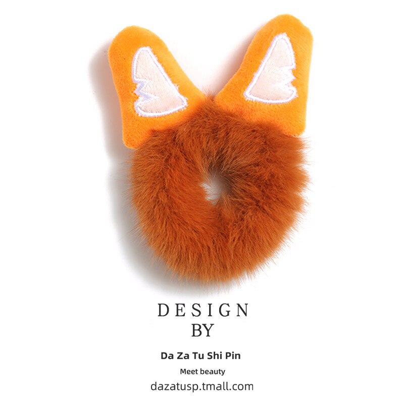 Winter Girls Cute Cartton Animals Ears Plush Scrunchie Ponytail Holder Hair Rubber Bands Headband Hair Accessories: 18