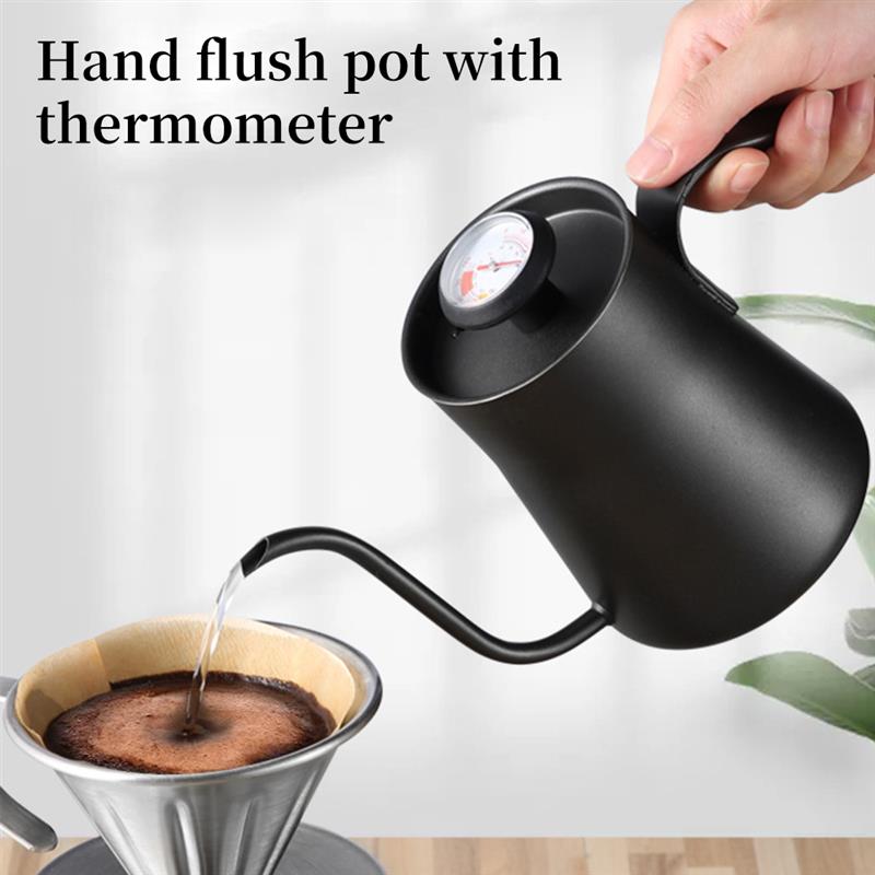 Goose Neck Coffee Pot Kettle With Thermometer Stainless Steel Hand Punch Pot Coffee Potsts With Lid Drip Gooseneck Spout