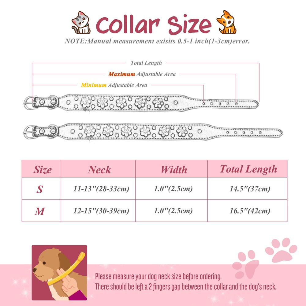 Rhinestone Dog Collar Leather Dog Collars With Bling Crystal Puppy Pet Collars Adjustable For Small Medium Dogs Chihuahua Beagle