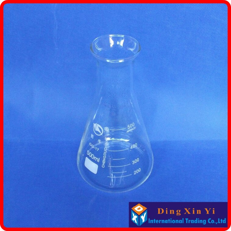 (2 pieces/lot) 500ml Glass Erlenmeyer Flask 500ml glass conical flask Laboratory use 500ml glass triangle flask BORO glass,GG17