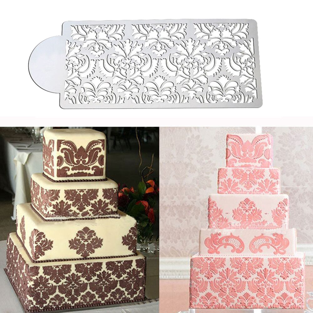 Baking Tool Side Decor Mould Damask Lace Flower Border Fondant Cake Stencil silicone mold used to easily create poured sugar
