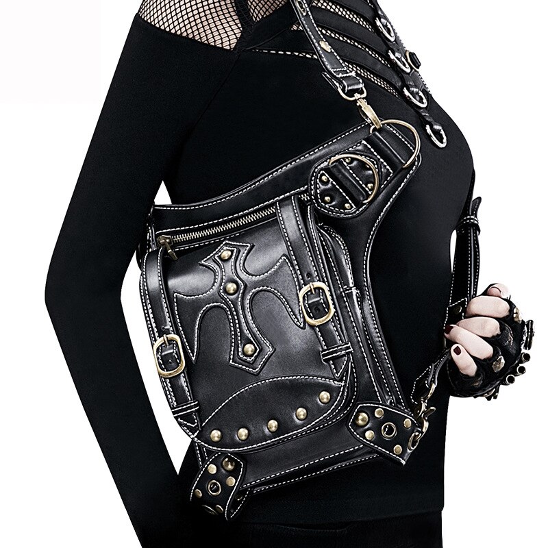 Lady Zakken Denim Waistbag Messenger Bag Punk Mujer Femme Vrouwen Wandelen Taille Tas vrouwen PU Lederen Travel beenzak: Leg12