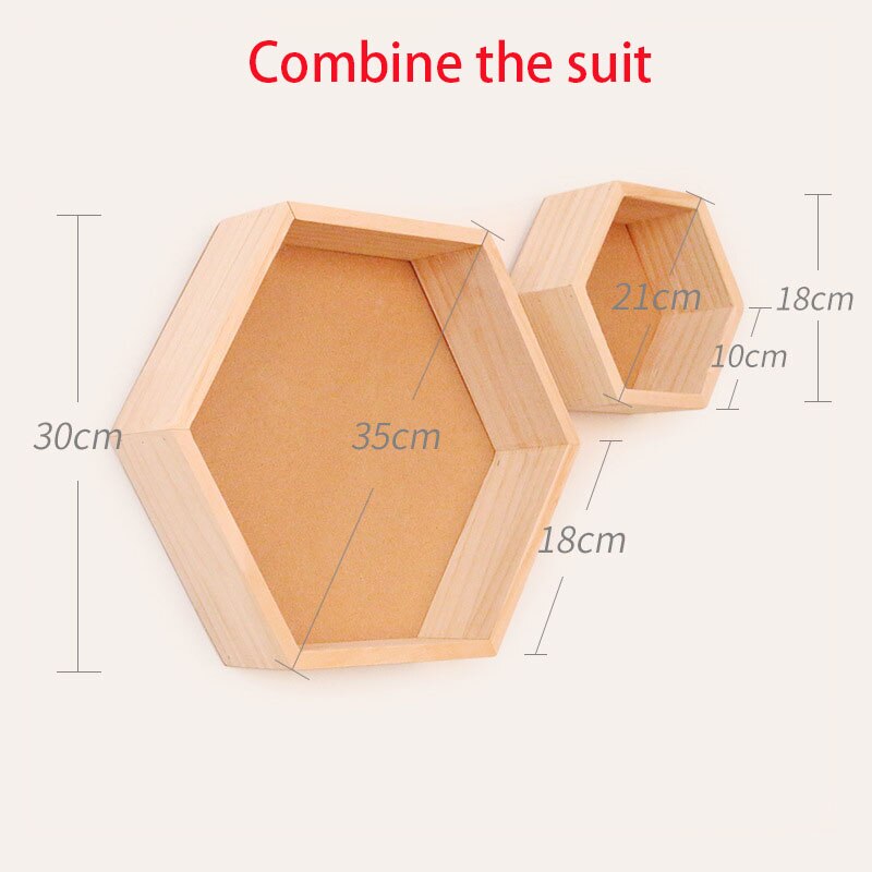Kleurrijke Moderne Massief Houten Muur Decoratie Rack Wanddecoratie Creatieve Display Rack Honingraat Hexagon Rack: Wood color