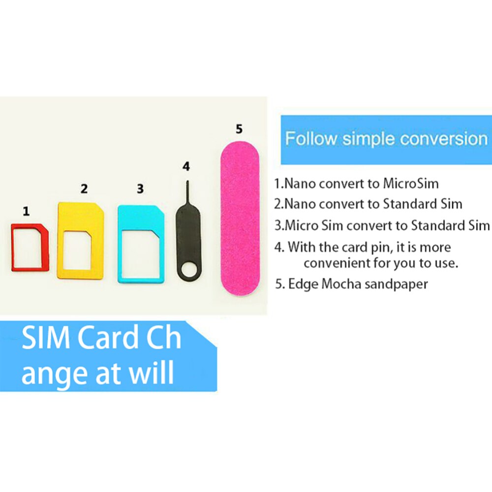 Nano Sim Card Adapter 5 In 1 Micro Sim Adapter Met Eject Pin Key Retail Pakket Voor Iphone 5/5S/6/6S/Samsung