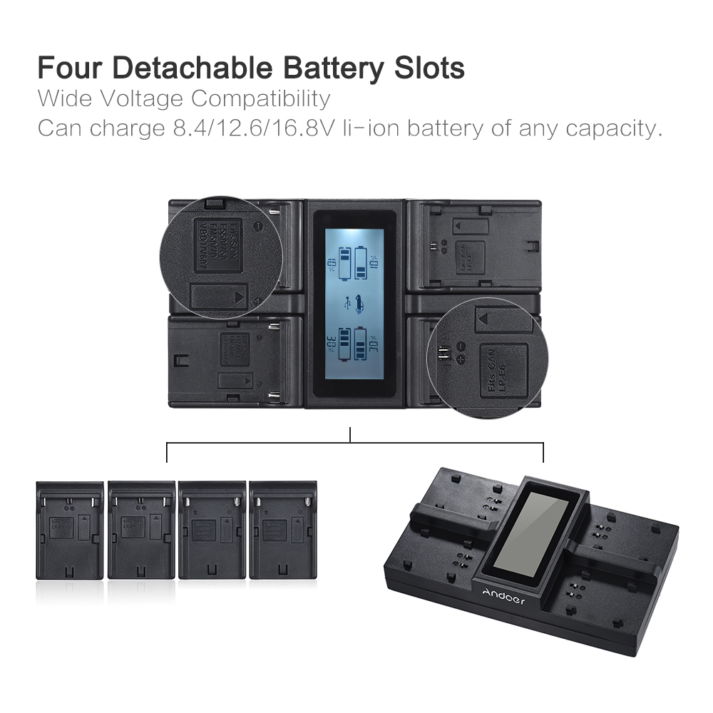 Andoer DMW-BLF19E Camera Battery Charger 4-Channel LCD Digital for Lumix DC-GH5 DMC-GH3 DMC-GH3K DMC-GH4 DMC-GH4K