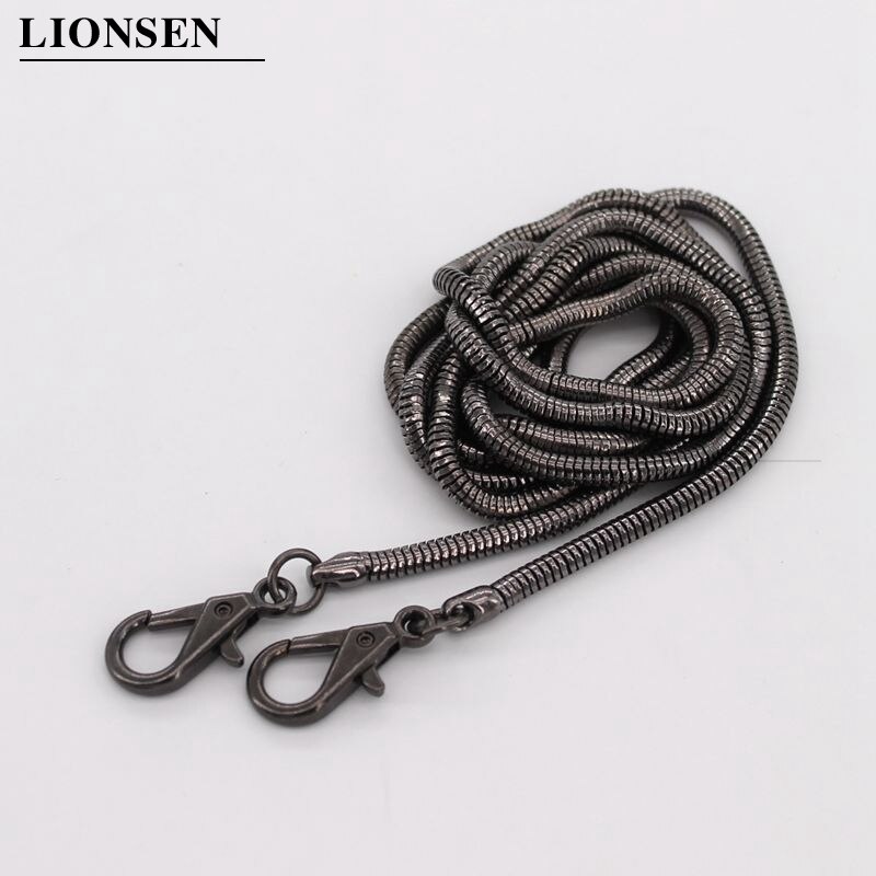 Lionsen 120cm / 0.42cm Snake Replacement Chain Strap Metal link Clasp Purse Chain Bag Handle Shoulder Cross Body Handbags Chain: 120cm Gun Black