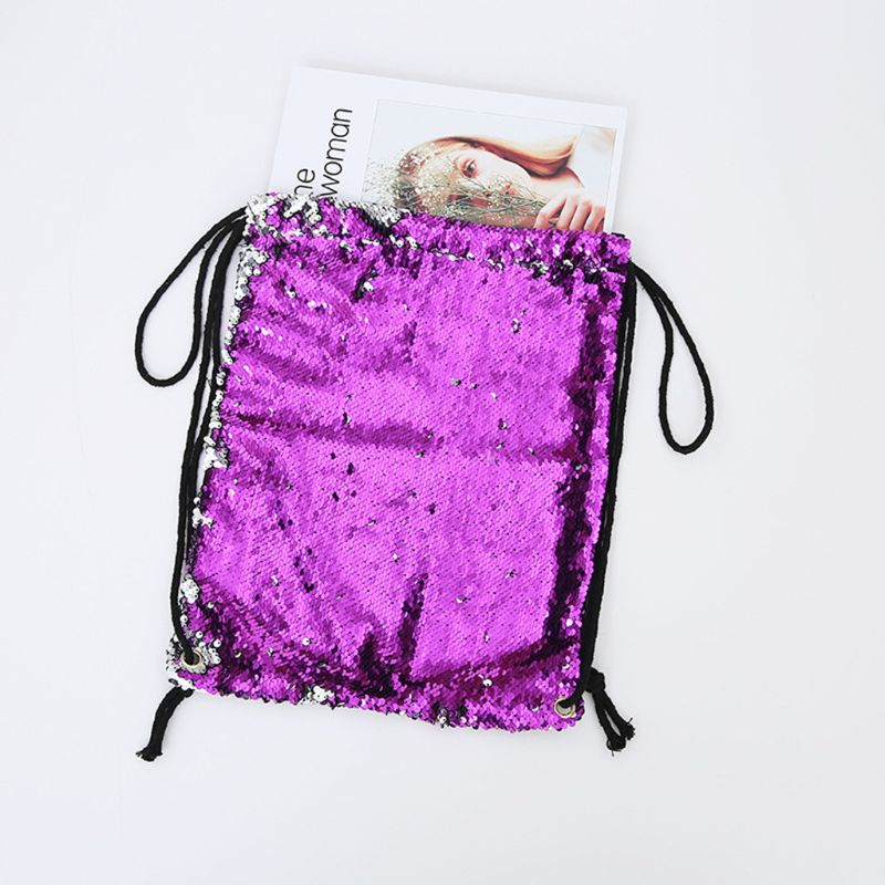 Vändbar paljett dragsko ryggsäck glitter cinch pack väskor flip paljetter lysande sport ryggsäck för barn vuxna  e5bc