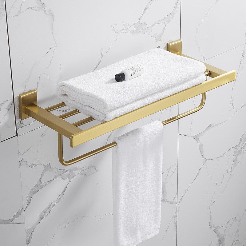 Juego de accesorios dorados para baño, toallero de aleación de aluminio de , trípode de almacenamiento de oro cepillado, estante cuadrado, juegos de accesorios para Baño