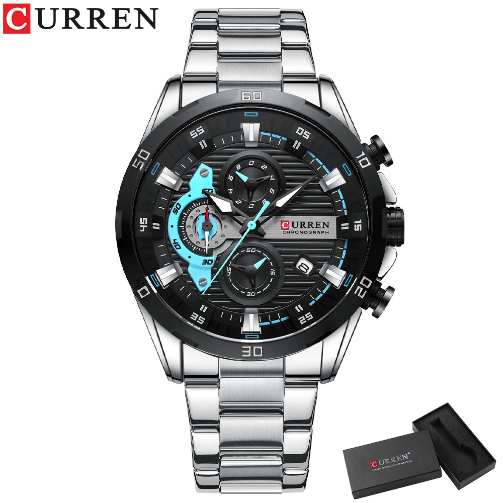 CURREN montres en acier inoxydable pour hommes créative cadran lumineux avec chronographe horloge mâle montres décontractées: Or