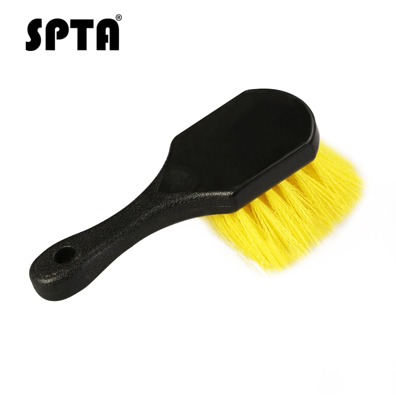 SPTA Car Beauty Hub Brush Short Handle Tire Cleaning Brush Car Wheel Rim Cleaning Tools Handheld Hard Nylon Bristlets Rim Brush