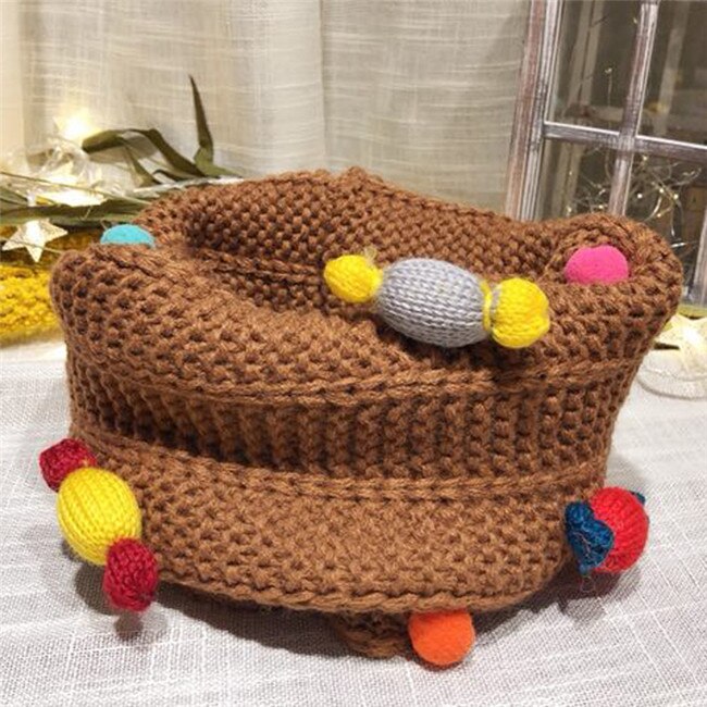 Höst vinter pojkar tjejer halsduk baby barn halskrage färgglad pompom godis halsduk varm tjock stickad ull barn o ring halsdukar: Kaffe