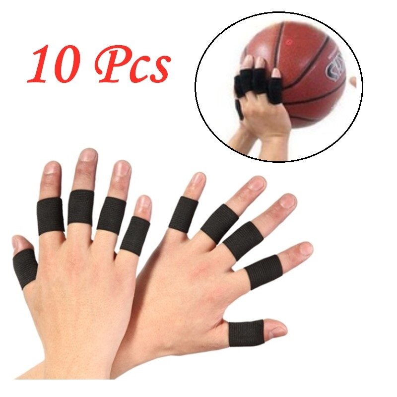 10 stk volleyballfingerdeksel svettebånd stretchy wrap finger sleeve arthritis support sports volleyball finger protection: Svart