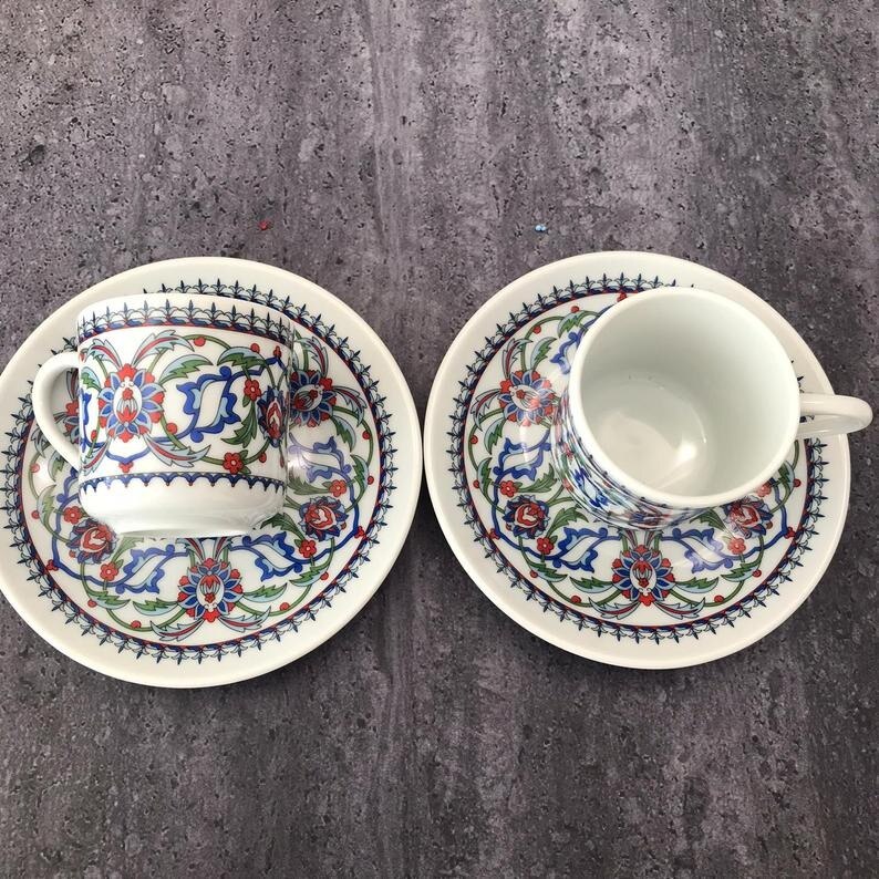 Juego de 2 tazas de porcelana de café turco, tazas de café de cerámica tradicional, la mejor decoración del hogar, de Espresso tgürk kahvsi