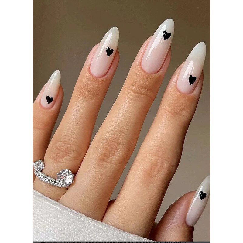 Faux ongles français détachables en forme de cœur, 24 pièces, pointes en acrylique, pour Nail Art