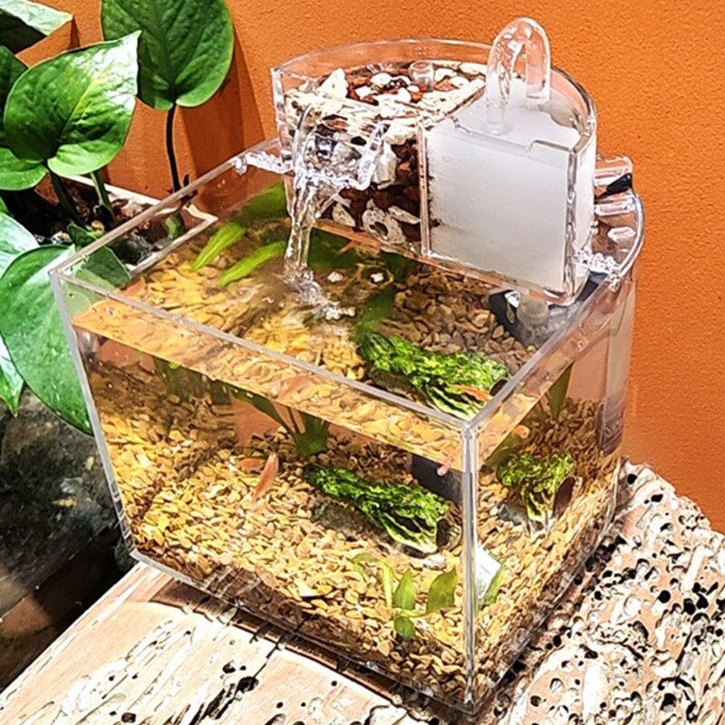 Mini Acrylic Aquarium Transparent Fish Keeper Fishbowl Portable Desktop Fish Tank for Betta Tropical Fish Starter Kit
