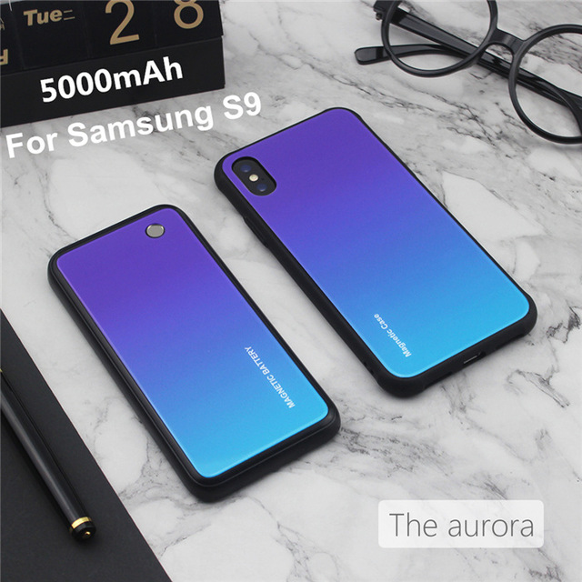 Wireless Charging Magnetic Battery Case For Samsung Galaxy S9 Plus S9 Note 8 Note 9 Power Bank Case Colorful Backup Battery: Blue For Galaxy S9