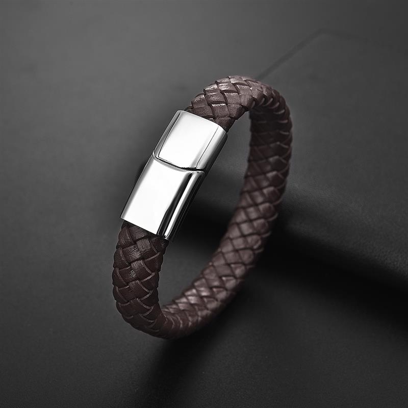 Mens Bracelet Braided Leather Bangle for Men Stainless Steel Magnetic Clasp Bracelets Punk Male Jewelry Christmas