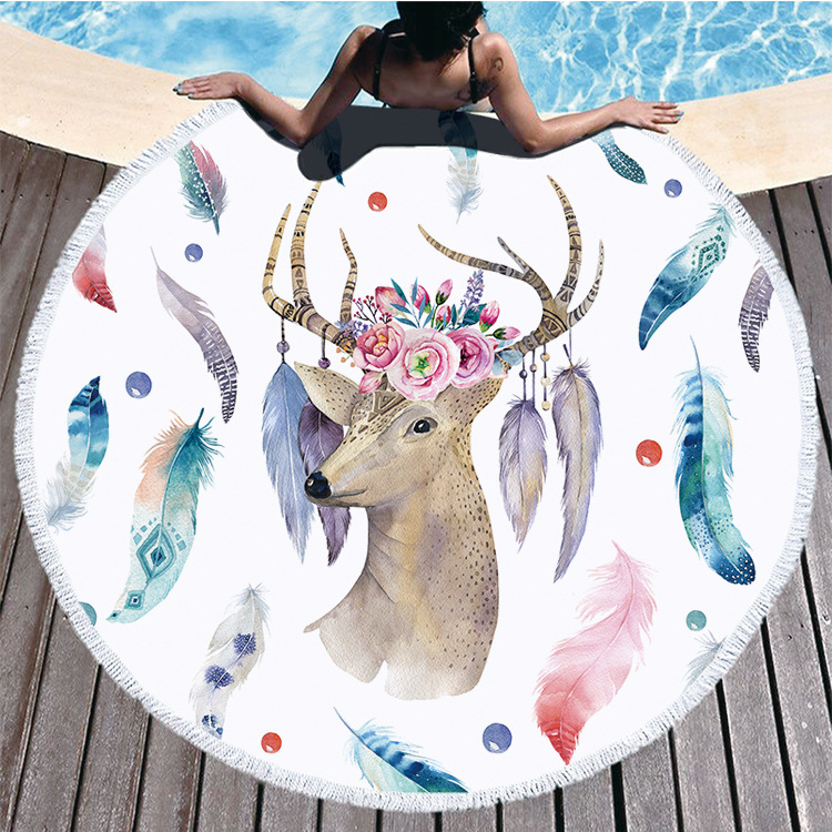 Runde Saugfähig Schnell trocknend Strand Handtuch Schnell Trocknendes Strandtuch Sommer Flamingo Frische Muster Bad Handtuch: ST-00003
