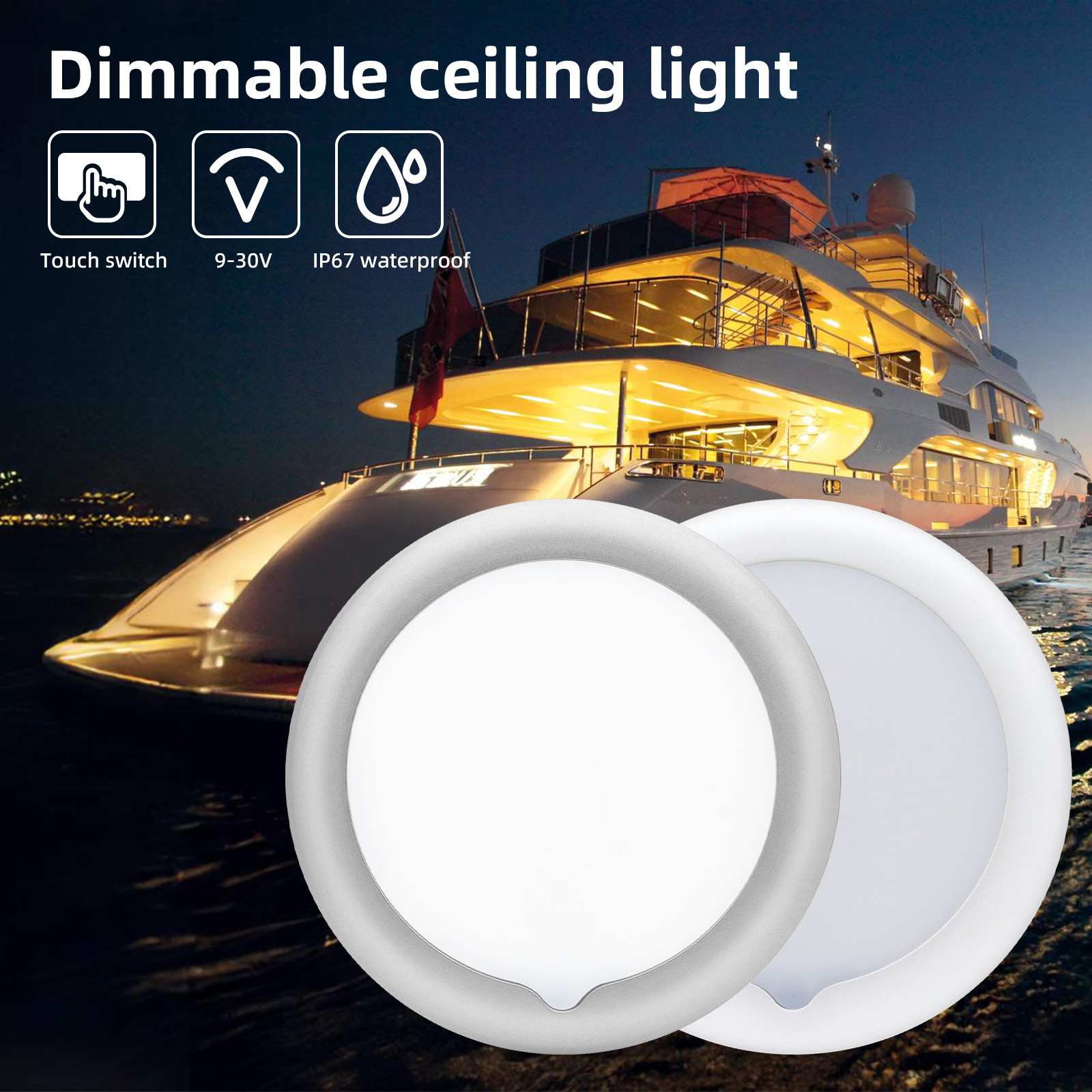12 v 24v ledet taklampe båtlampe dimbar bobillys vanntett med berøringsdimmerbryter interiør nede campingvogn campingvogn marine