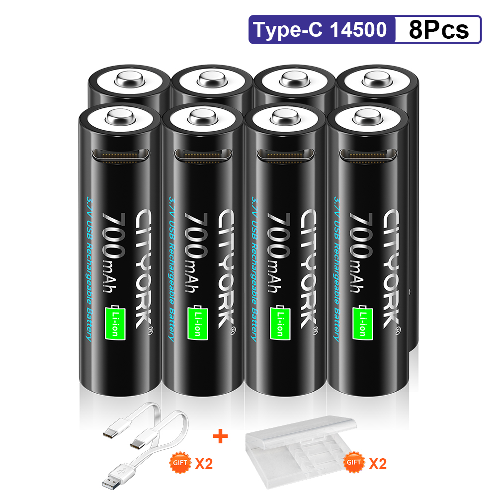 14500 AA USB Battery Rechargeable 3.7V 700mAh Finger Battery with Type-C Fast Charge Port for Led Flashlight Toys Mouse Headlamp: green