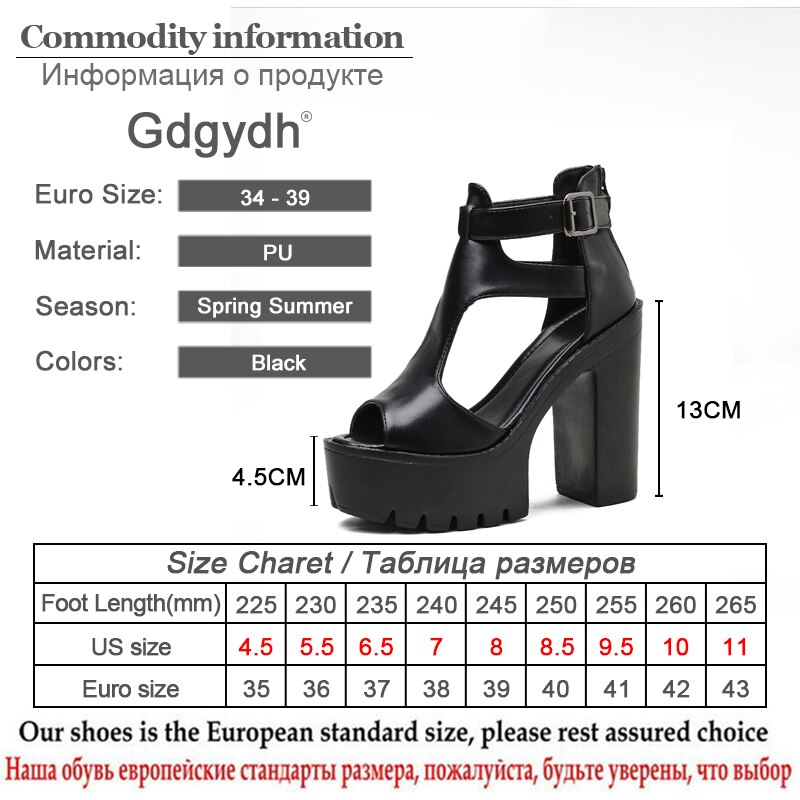 Sandalias Gdgydh de plataforma para mujer, zapatos de verano de tacón alto grueso para mujer, zapatos negros con cremallera y Punta abierta para o boda, estilo Punk